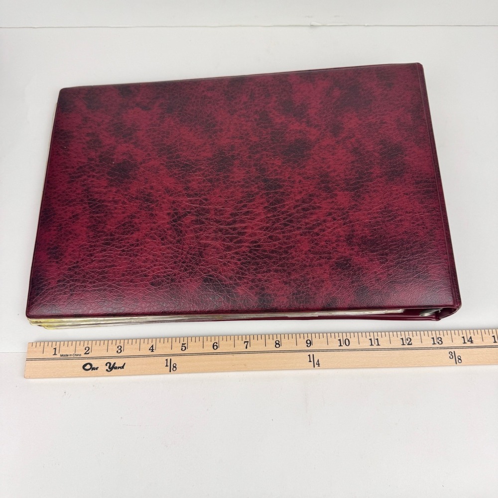 Vtg Rectangle Maroon Photo Album Gold Lettering Filigree Plastic Inserts READ - Picture 11 of 15